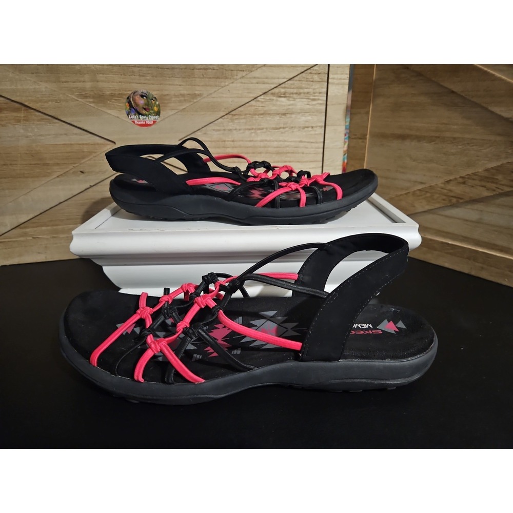 Skechers Memory Foam Black Pink Strappy Sandals Women Sz 8 Comfort Cushion #653